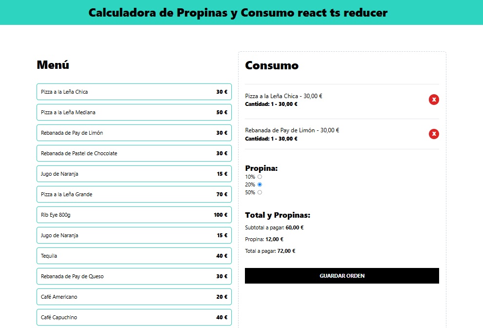 Calculadora de Propinas y Consumo: React Ts Reducer